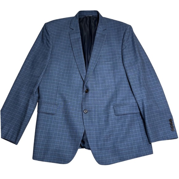 Ralph Lauren Mens Blue Plaid Wool Silk Blazer‎ Sport Coat 46R